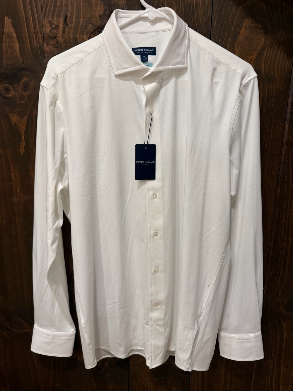 Peter Millar Men's White Long-Sleeve Dress Shirt with Spread Collar